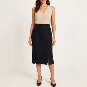 New 19 Cooper Pencil Skirt Double Slit Black Office Business Sz S